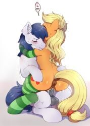 absurdres animal_penis applejack_(mlp) cum cum_in_pussy cutie_mark evomanaphy furry furry_female highres hooves horse horse_penis horse_pussy my_little_pony my_little_pony:_friendship_is_magic non-web_source original penis pony_(animal) socks striped_clothes striped_socks unknown_character vaginal_penetration