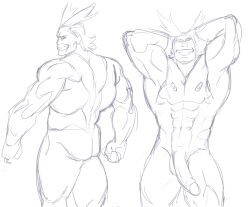 all_might balls boner daichi_akimichi erection hands_behind_head male male_only monochrome muscles muscular my_hero_academia nude penis solo solo_male toshinori_yagi