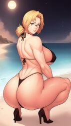 ai_generated big_ass big_breasts big_butt blonde_hair glasses high_heels mature_female mexkwigo milf original squatting thong