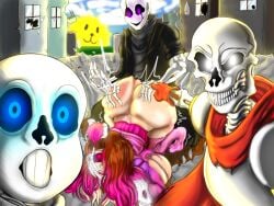 1girls 3boys bad_to_the_bone bete_noire big_ass big_breasts gaster glitchtale glowing_eyes goes_hard huge_ass huge_breasts humiliation hyper karmatic karmatic_(artist) meme papyrus pointing_soyjak rape sans soyjak undertale undertale_(series) undertale_au