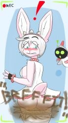 2025 absurd_res alternate_species anthro arc_system_works ass bathroom big_breasts big_butt blue_eyes blush bodily_fluids bottomwear breasts clothed clothing collar digital_media_(artwork) elphelt_valentine embarrassed english_text exclamation_point fart fart_cloud fart_fetish female fingerless_gloves fur gloves guilty_gear hair handwear heart_symbol hi_res lagomorph leporid mammal notmypornaccount onomatopoeia open_mouth partially_clothed pink_body pink_fur rabbit raised_bottomwear raised_clothing raised_skirt recording simple_background sitting skirt solo sound_effects spiked_collar spikes tail text toilet toilet_paper toilet_use topwear white_hair wide_hips