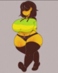 5hitzzzu black_pantyhose black_shorts boombita brown_hair busty deltarune female female_only funcu funculicious kris_(deltarune) kris_female_(deltarune) meatcuteshii pinkbobatoo skiddioop stereodaddy striped_topwear thick_thighs undertale undertale_(series) wide_hips