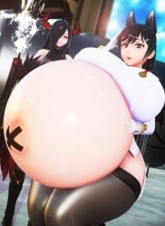 2girls atago_(azur_lane) azur_lane balloon_belly big_belly big_breasts cg friedrich_der_grosse_(azur_lane) imbapovi inflation multiple_girls render