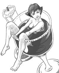 1girls avengers candle cleavage female female_only g.f.d. janet_van_dyne marvel marvel_comics minigirl monochrome nude solo the_avengers:_earth's_mightiest_heroes wasp_(earth's_mightiest_heroes) wasp_(marvel) wine wine_bath wine_glass