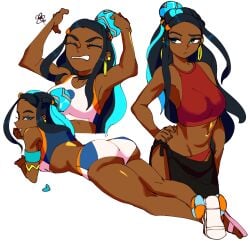 1girls 3amsoda ass choker dark-skinned_female eyeshadow female navel nessa_(pokemon) pokemon pokemon_ss solo swimsuit tagme