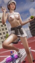 1girls 3d asian_female embarrassed exposed_breasts exposed_pussy female female_only like_a_dragon_(series) pubic_hair ryuu_ga_gotoku saeko_mukouda sarahh03 solo tennis_uniform