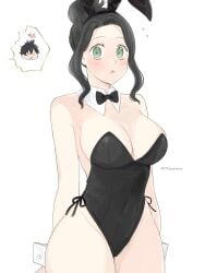 1girls big_breasts black_clover black_hair blush breasts bunny_ears bunnysuit charmy_papittoson cleavage green_eyes rizaavana yuno_grinbellior