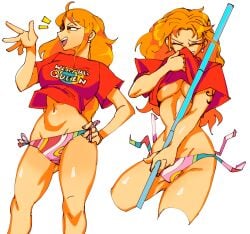 1girls 3amsoda bikini_bottom female female_only nami navel one_piece orange_hair post-timeskip shiny_skin solo tagme underboob weather_queen