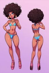 1boy afro ai_generated androgynous ass bikini blue_eyes bulge dark-skinned_femboy dark-skinned_male dark_skin earrings ebony femboy femboy_only girly high_heels hoop_earrings male male_only necklace open-toe_heels original platform_heels sissy solo swimwear thick_thighs thong_bikini trap unknown_artist wide_hips