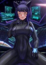 1girls black_hair blake_belladonna cat_ears crossover_cosplay eryx45 gold_eyes metroid phazon rwby zero_suit