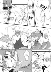 artist_request black_and_white dog_ears doujinshi higurashi_no_naku_koro_ni licking ryuuguu_rena sonozaki_mion yuri