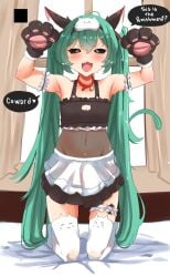 blue_hair cat_ears dialogue english_text female female female_focus female_only hatsune_miku looking_at_viewer maid mesugaki_miku mimukauwa_nice_try_(vocaloid) niyoukoso vocaloid