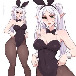 1girls black_bunnysuit breasts bunny_ears bunnysuit cleavage clothing elf elf_ears elf_female fake_animal_ears female female_only frieren hair hips large_breasts leggings legs legwear leotard lips neckwear pointy_ears solo solo_female sousou_no_frieren thick_lips thighs toksie twintails white_hair wide_hips