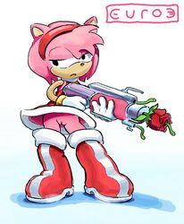 amy_rose anthro bottomless clothes color euroland female female_only front_view fur gun hedgehog huge_eyes pussy rose solo sonic_(series) standing tagme toony weapon