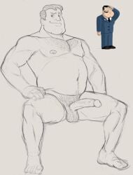 american_dad balls boner daichi_akimichi erection male male_only masculine monochrome nude overweight penis sitting solo solo_male spread_legs stan_smith