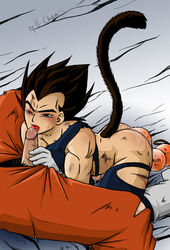 2boys boner dragon_ball dragon_ball_z erection gay h-chan_(artist) male male_only oral son_goku vegeta yaoi