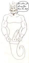 1boy aladdin disney erection genie genie_(aladdin) male male_only monochrome penis rough_sketch solo tagme testicles