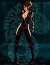 big_breasts elf katana latex red_hair robotic_arm shadowrun tagme turbotauren