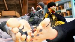 3d 5girls azami_(rainbow_six) bantoras barefoot black_hair black_nails clothed clothed_female colored_nails covered_mouth feet female female_only foot_fetish foot_focus frost_(rainbow_six) giantess gloves hat holding_hands iq_(rainbow_six) mask masked_female micro minigirl multiple_females multiple_girls nokk_(rainbow_six) rainbow_six rainbow_six_siege toenail_polish toes tom_clancy twitch_(rainbow_six)