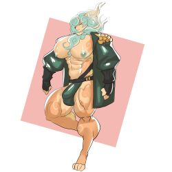 1:1 abs absurd_res anthro biceps big_bulge big_muscles big_pecs blue_hair bulge canid canine canis clothing demondragoncyan dislyte domestic_dog dragon eastern_dragon eyewear fu_shi_(dislyte) fur hair hi_res huge_pecs hybrid hyper_pecs jacket lilith_games looking_at_viewer male mammal mane mostly_nude multicolored_hair muscular muscular_anthro muscular_male mythological_creature mythological_scalie mythology nipples orange_body orange_fur paws pecs scalie solo topwear two_tone_hair