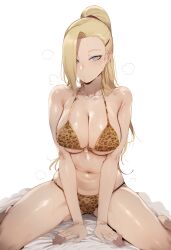 1girls ai_generated animal_print animal_print_bikini arm_support bare_arms bare_chest bare_legs bare_midriff bare_shoulders bare_thighs barefoot big_breasts bikini bikini_bottom bikini_top blonde_hair blue_eyes blush breasts cleavage embarrassed female female_only full_body huge_breasts ino_yamanaka kezebyku kneeling leopard_print leopard_print_bikini light-skinned_female light_skin looking_at_viewer midriff nai_diffusion naruto naruto_(series) naruto_shippuden paipan pale-skinned_female pale_skin plain_background ponytail revealing_swimsuit shiny shiny_hair shiny_skin simple_background sitting skimpy skimpy_bikini solo solo_focus stable_diffusion steam steaming_body sweat sweaty sweaty_body swimsuit thick_thighs thighs very_long_hair wet wet_skin white_background white_skin