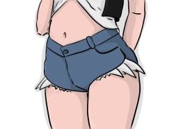 belly belly_button belly_focus denim denim_bottomwear denim_clothing denim_shorts furnshio furnshio_(artist) hilda_(pokemon) jacket pokemon pokemon_bw presenting presenting_belly shirt shirt_lift shirt_pull shirt_up short_shorts shorts skinny tummy