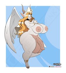 anthro balls big_balls big_breasts big_penis bovid bovine breasts cattle genitals herm hi_res huge_balls huge_breasts huge_cock hyper hyper_balls hyper_breasts hyper_genitalia hyper_penis intersex mammal penis solo thewilldpink wings