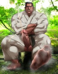 balls bara big_penis boner crossed_arms cum erection feet gi hitenmaru karate_gi male male_only muscles muscular musk orgasm penis penis_out solo solo_male sweat sweating