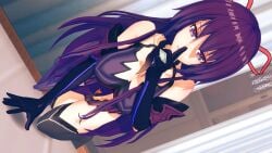 1girls breasts date_a_live female female_only gloves light-skinned_female lingerie long_hair purple_eyes purple_hair thighs yatogami_tohka