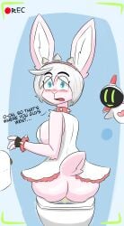 2025 absurd_res alternate_species anthro arc_system_works ass bathroom big_breasts big_butt blue_eyes blush bodily_fluids bottomwear breasts clothed clothing collar dialogue digital_media_(artwork) elphelt_valentine embarrassed english_text female fingerless_gloves fur genital_fluids gloves guilty_gear hair handwear heart_symbol hi_res lagomorph leporid looking_at_viewer mammal notmypornaccount open_mouth partially_clothed peeing pink_body pink_fur rabbit raised_bottomwear raised_clothing raised_skirt recording simple_background sitting skirt solo spiked_collar spikes tail text toilet toilet_paper toilet_use topwear urine urine_stream watersports white_hair wide_hips