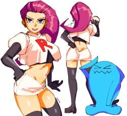 3amsoda ass blue_eyes elbow_gloves female gloves jessie_(pokemon) pokémon_(species) pokemon tagme thigh_boots thighhighs wobbuffet