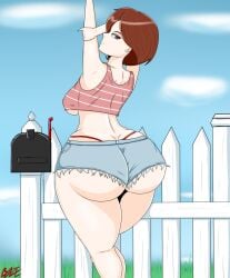 1girls 2018 ass bare_ass big_ass big_butt bottom_heavy breasts brown_hair brown_hair_female brunette_hair bxblazexd disney elastigirl fat_ass female female_focus female_only fence from_behind from_behind_position helen_parr light-skinned_female light_skin looking_at_viewer looking_back looking_back_at_viewer mailbox medium_breasts milf mother outside pixar short_hair sleeveless_shirt solo solo_female solo_focus the_incredibles thick_thighs thighs white_fence