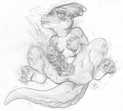 2011 anthro chacomics charlene_sinclair cum dickgirl dinosaur dinosaurs dinosaurs_(series) furry futanari intersex masturbation protoceratops