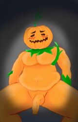 belly chubby_male erection fat_man gaek gaek_art halloween humanoid male non-human non-human_only object_head penis pumpkin pumpkin_head