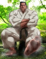 bara crossed_arms feet gi hitenmaru karate_gi male male_only muscles muscular musk solo solo_male sweat sweating