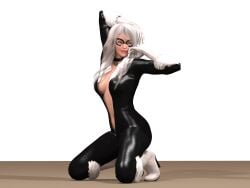 1girls 3d black_cat_(marvel) bodysuit choker felicia_hardy high_heel_boots horpheu marvel marvel_comics spider-man_(series) transparent_background unzipped unzipped_bodysuit white_hair