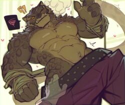 anthro anthro_only bara furry gay holo_eden kung_fu_panda male_only muscular_male pants tai_lung_(kung_fu_panda)