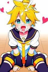 ahe_gao ai_generated android begging blonde_hair blue_eyes cum_drip cum_in_hair cum_in_mouth cum_on_face cumshot ejaculation flustered gay gay_sex kagamine_len kneeling lust lustful_gaze male male_only on_knees pov robot_boy robot_humanoid smaller_male solo solo_focus solo_male teen_boy virtual_singer vocaloid vocaloid2 vocaloid4 vocaloid_2 vocaloid_4 yaoi young younger_male