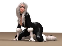 1girls 3d black_cat_(marvel) bodysuit choker felicia_hardy horpheu marvel marvel_comics spider-man_(series) transparent_background unzipped unzipped_bodysuit white_hair