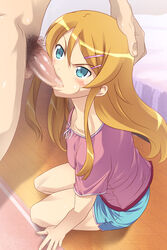 censored fellatio female hairclip human iroiro kirino_kosaka male my_little_sister_can't_be_this_cute oral orange_hair ore_no_imouto_ga_konna_ni_kawaii_wake_ga_nai penis straight tear