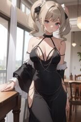 ai_generated barbara_(genshin_impact) black_dress blonde_hair breasts chains genshin_impact hair_ornament hoyoverse mihoyo modakawa_dress wide_hips