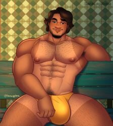 1boy balls bara baracapibara baracappybara beard bulge bulge_through_clothing disney encanto hairy_chest male male_nipples male_only male_pubic_hair mariano_guzman muscular_male nipples penis_outline underwear