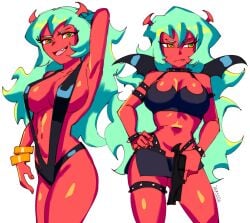 3amsoda cleavage cute_fang demon demon_girl female navel panty_&_stocking_with_garterbelt red_skin scanty_daemon solo swimsuit tagme thigh_strap