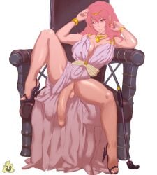 big_breasts big_penis futa_only futanari goddess gold_jewelry jewelry pink_hair sitting solo sprinklepoo tagme throne