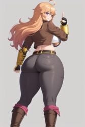 1girls ai_generated ai_hands back_view big_ass blonde_hair breasts bubble_ass bubble_butt dat_ass eyes purple_eyes rwby standing thick thick_ass thick_thighs transformationwitch wide_hips yang_xiao_long