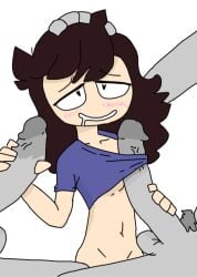 1girls 2boys big_penis blush cartoony clothed domination erection female grey_body handjob hands_on_penis headpat heart-shaped_pupils jaiden_animations long_penis messy_hair no_penetration patting pubic_hair romapolick saliva_trail size_difference stretched_clothing threesome underboob white_background youtuber