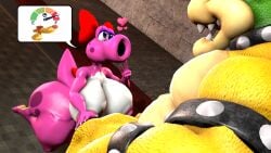 16:9 1boy 1girls 3d 3d_(artwork) accessory anthro areola ass balls big_breasts birdo birdo_(character) bow_(feature) bow_accessory bow_ribbon bowser breasts castle claws cobaltapple detailed_background digital_media_(artwork) duo erection feet female genitals hair_accessory hair_ribbon hairbow heart hi_res humanoid humanoid_genitalia humanoid_penis indoors inside kneeling kneeling_oral_position koopa male mammal mario_(series) muscular nintendo nipples nude part_of_a_set penis pink_body reptile ribbons scalie sfm siphon_(anatomy) smile source_filmmaker spikes super_mario_bros. tail thick_thighs toe_claws widescreen