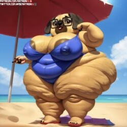 1girls ai_generated anthro areola areolae bbw belly belly_button big_areola big_belly big_breasts big_nipples breasts canine cellulite chip_and_potato fat furry gilf glasses grandma_pug grandmother granny large_breasts looking_at_viewer matronai_(artist) mature mature_female mature_woman navel nipples nude old older_female overweight overweight_female pug swimsuit thick_thighs wide_hips wrinkles