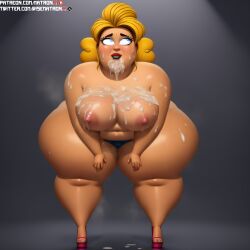 4k ai_generated bbw big_ass big_breasts big_thighs blonde_hair blue_eyes chubby chubby_female cum cum_on_body cum_on_breasts cum_on_face fat fat_ass fat_butt female female_only grey_background heels highres matronai_(artist) obese obese_female patreon patreon_username pinup pussy solo solo_female solo_focus stable_diffusion sugar_(tdi) total_drama:_pahkitew_island total_drama_island twitter_username