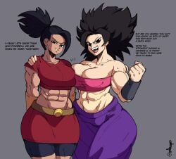 2girls caulifla dialogue dragon_ball dragon_ball_super edit embo english_text female female_only female_saiyan goldsden kale multiple_girls text universe_6/universe_7